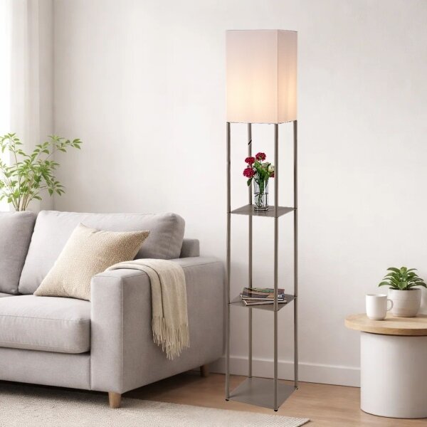 Brilagi - Lampă de podea cu polițe GRADUS 1xE27/40W/230V 150 cm gri/bej