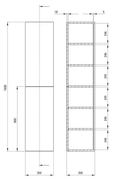Deante Prizma, dulap înalt suspendat 350x350x1600 mm, negru mat, DEA-SDI_NSL1