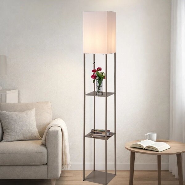 Brilagi - Lampă de podea cu polițe GRADUS 1xE27/40W/230V 150 cm gri/bej
