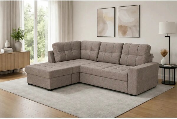 Coltar extensibil pentru living HERA, sezlong stanga, stofa maro desch