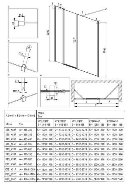 Deante Kerria Plus, usa de dus cu balamale 1 canat 120x200 cm, sticla transparenta 6 mm, profil cromat, DEA-KTSU045P