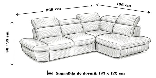 Coltar extensibil sufragerie REGAL, sezlong dreapta, stofa albastru de