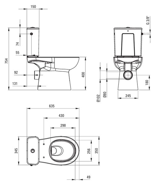 Deante Deante, Combinație WC 635x350x755 mm + capac WC, alb lucios, DEA-CDFD6RPS
