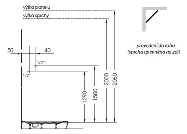 Polysan Polysan, panou de duș de colț MOLA cu baterie termostatică 210x1300mm, alb, 80372