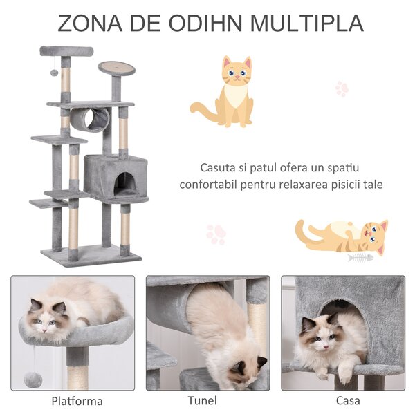 Suport Ascuţit Gheare sub forma de Coloana de 165cm pentru Pisici de pana la maxim 4,5 kg 60x60x165cm 4,5 kg Gri Bej PawHut | Aosom Romania
