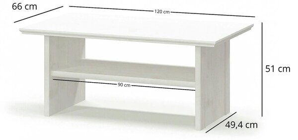 Masuta de cafea living IRYS, pin alb anderson, PAL laminat, 120x66x51