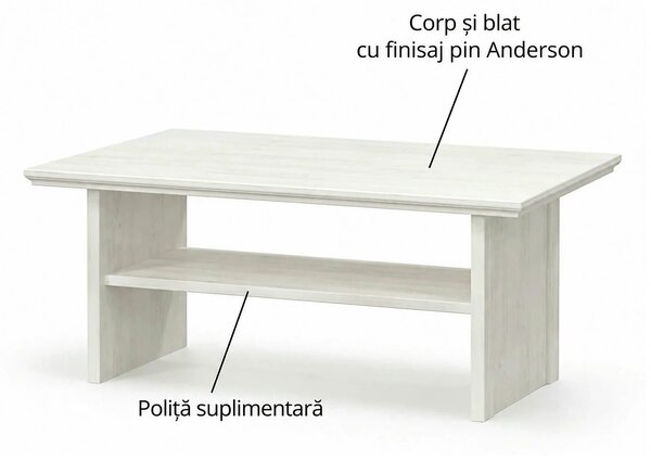 Masuta de cafea living IRYS, pin alb anderson, PAL laminat, 120x66x51