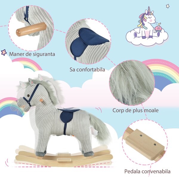 HOMCOM Balansoar Interactiv Cal Copii 36-72 Luni, Jucărie Pluș Educativă 64x73x35cm | Aosom Romania
