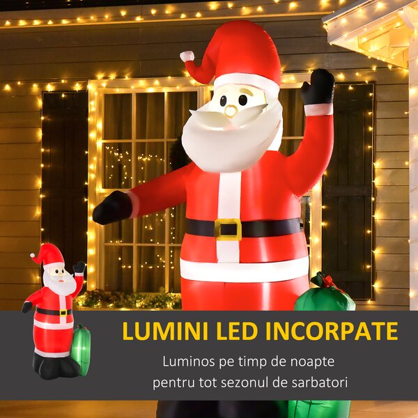 Mos Craciun Gonflabil Decor de Craciun cu 6 lumini LED, Rosu si verde 50×60×240cm HOMCOM | Aosom Romania