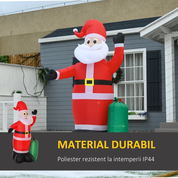 Mos Craciun Gonflabil Decor de Craciun cu 6 lumini LED, Rosu si verde 50×60×240cm HOMCOM | Aosom Romania