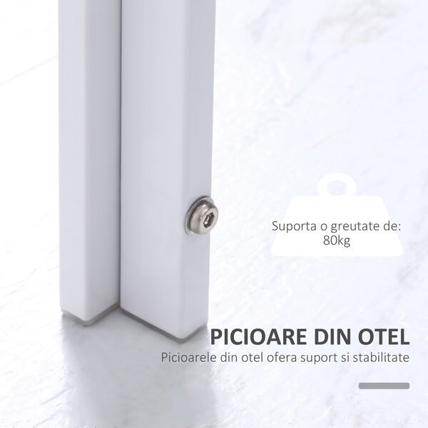 HOMCOM Masă Dreptunghiulară pentru 4 Persoane din Metal și Sticlă Securizată, 120x60x75 cm, Alb | Aosom Romania