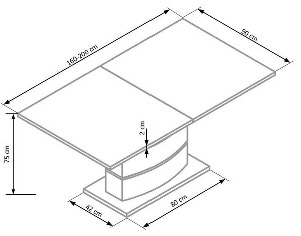 Masa living cu picior alba Nobel, 160/200X90X75 CM