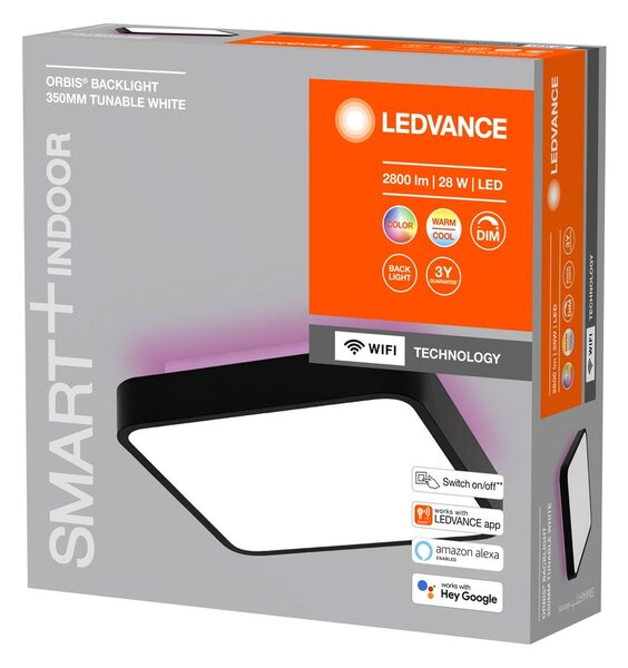 LEDVANCE Sapho, plafoniera ORBIS BACKLIGHT, 350x350mm, WIFI RGB + reglabil, 2800lm, 28W, negru
