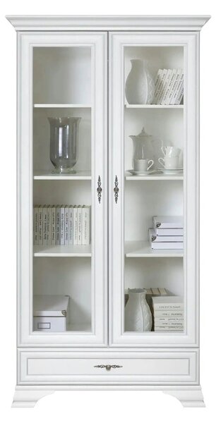 Mobilier living alb clasic IDENTO 7, format din vitrina, dulap, comoda
