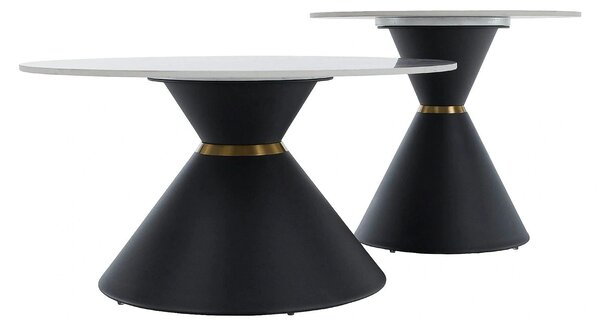 Set 2 masute cafea MABUZ NEW, alb cu efect de marmura/negru, piatra/me