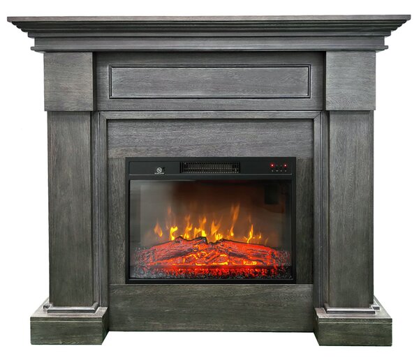 Semineu electric decorativ ElectricSun MONTENEGRO gri, cu incalzire, sunet, 3 culori, cu APP internet, L127xH107cm