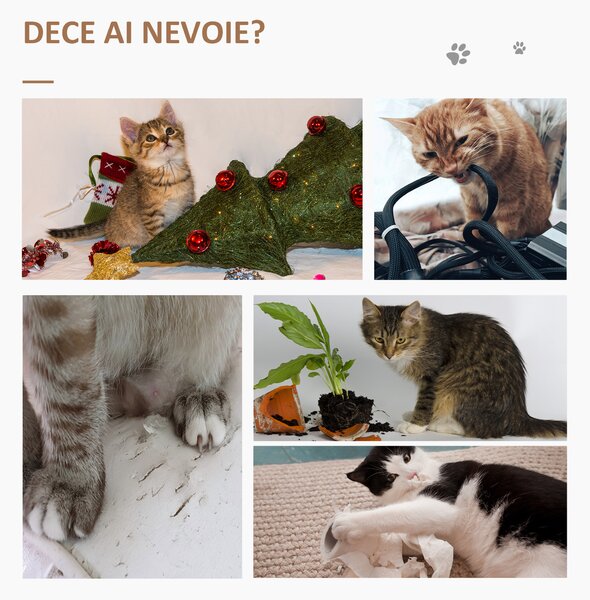 PawHut Arbore de Zgâriat pentru Pisici, 104 cm, Cușcă, Pătuț, Stâlpi din Sisal, Perne Lavabile, Gri | Aosom Romania