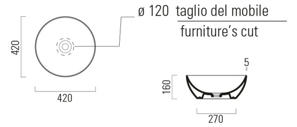 GSI GSI, Chiuvetă de blat ceramică PURA, diametru 42 cm, alb ExtraGlaze lucios, 885111