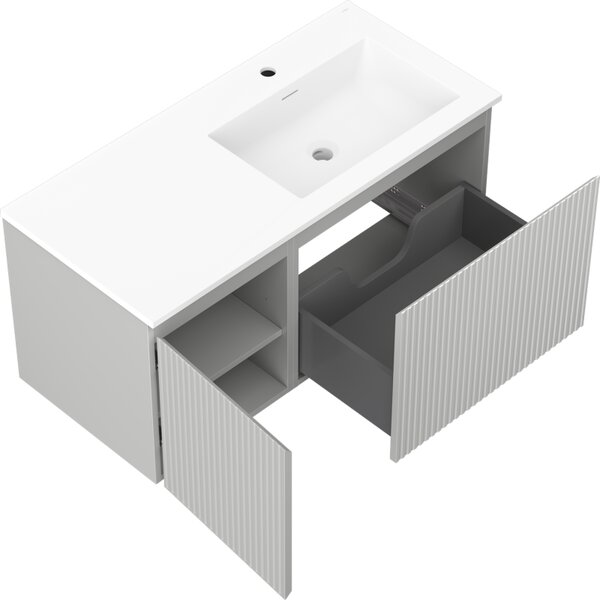 Mexen Rivel, mobilier baie 100 cm cu lavoar Otis dreapta, 1S, 1D, canelat, gri mat/alb mat - 91A23-10047-3-BBFF62-W18P01