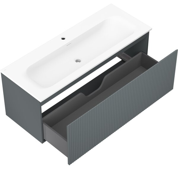 Mexen Rivel, mobilier baie 120 cm cu lavoar Vela, 1 sertar, canelat, grafit mat/alb mat, 91A20-12047-1-BF66-W23M0