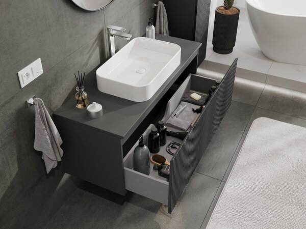 Mexen Rivel, mobilier baie 120 cm, 1 sertar, canelat, grafit mat, 91A20-12047-1-BF66