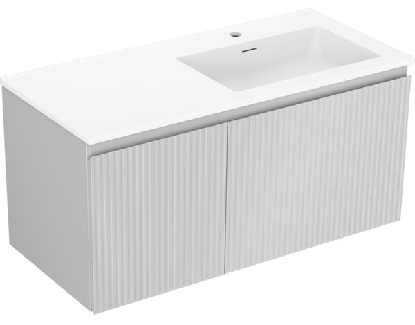 Mexen Rivel, mobilier baie 100 cm cu lavoar Otis dreapta, 1S, 1D, canelat, gri mat/alb mat - 91A23-10047-3-BBFF62-W18P01