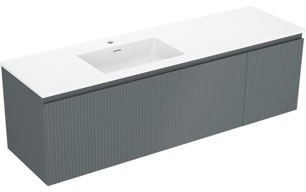 Mexen Rivel, mobilier baie 160 cm cu lavoar Otis stânga, 1S, 1D, canelat, grafit mat/alb mat, 91A23-16047-3-BBFF66-W18L01