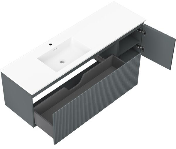 Mexen Rivel, mobilier baie 160 cm cu lavoar Otis stânga, 1S, 1D, canelat, grafit mat/alb mat, 91A23-16047-3-BBFF66-W18L01
