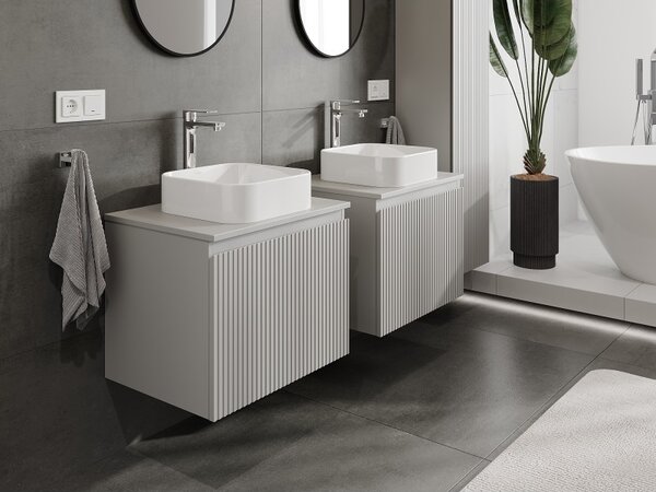 Mexen Rivel, mobilier de baie 60 cm cu blat, 1 sertar, canelat, gri mat, 91A20-06047-1-BFC62