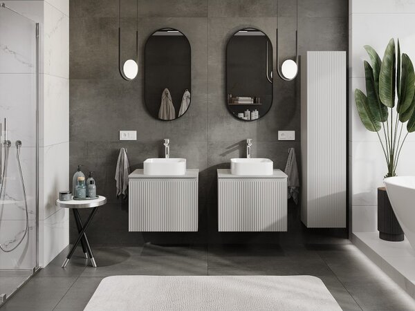 Mexen Rivel, mobilier de baie 60 cm cu blat, 1 sertar, canelat, gri mat, 91A20-06047-1-BFC62