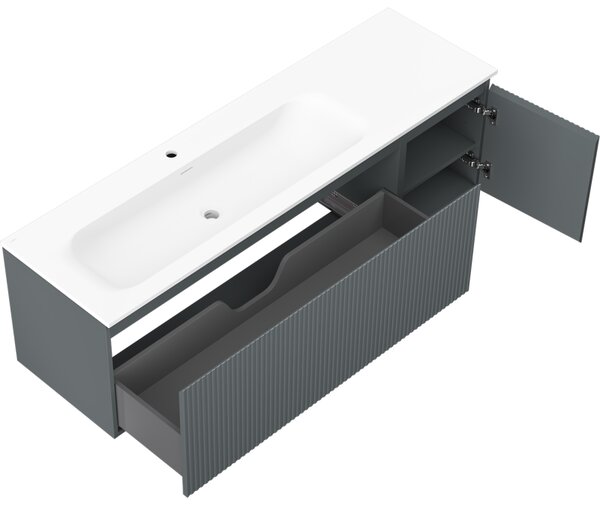 Mexen Rivel, mobilier baie 160 cm cu lavoar Vela stânga, 1S, 1D, canelat, grafit mat/alb mat, 91A23-16047-3-BBFF66-W23L01