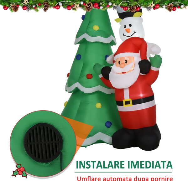 HOMCOM brad gonflabil, decoratiune Craciun cu led, decoratiune gonflabila, brad si mos craciun 243 cm | Aosom Romania