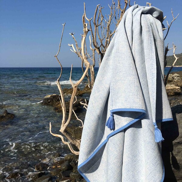 Prosop de plaja Harmony, albastru, bumbac, 90x180 cm