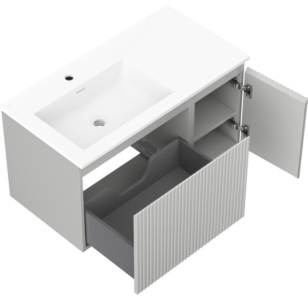 Mexen Rivel, mobilier baie 90 cm cu lavoar Otis stânga, 1S, 1D, canelat, gri mat/alb mat - 91A23-09047-3-BBFF62-W18L01