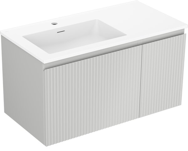 Mexen Rivel, mobilier baie 90 cm cu lavoar Otis stânga, 1S, 1D, canelat, gri mat/alb mat - 91A23-09047-3-BBFF62-W18L01