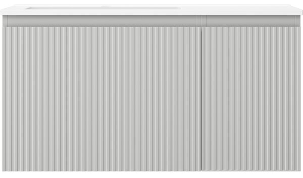 Mexen Rivel, mobilier baie 90 cm cu lavoar Otis stânga, 1S, 1D, canelat, gri mat/alb mat - 91A23-09047-3-BBFF62-W18L01