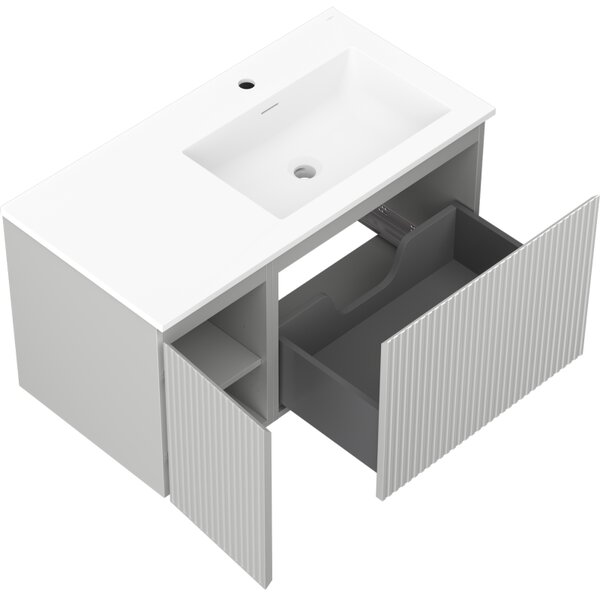 Mexen Rivel, mobilier baie 90 cm cu lavoar Otis dreapta, 1S, 1D, canelat, gri mat/alb mat - 91A23-09047-3-BBFF62-W18P01
