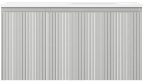 Mexen Rivel, mobilier baie 90 cm cu lavoar dreapta Vela, 1S, 1D, canelat, gri mat/alb mat - 91A23-09047-3-BBFF62-W23P01