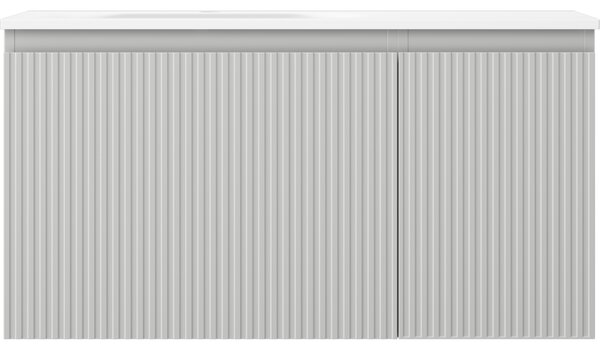 Mexen Rivel, mobilier de baie 90 cm cu lavoar Vela pe partea stângă, 1S, 1D, canelat, gri mat/alb mat - 91A23-09047-3-BBFF62-W23L01