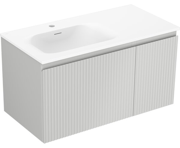 Mexen Rivel, mobilier de baie 90 cm cu lavoar Vela pe partea stângă, 1S, 1D, canelat, gri mat/alb mat - 91A23-09047-3-BBFF62-W23L01