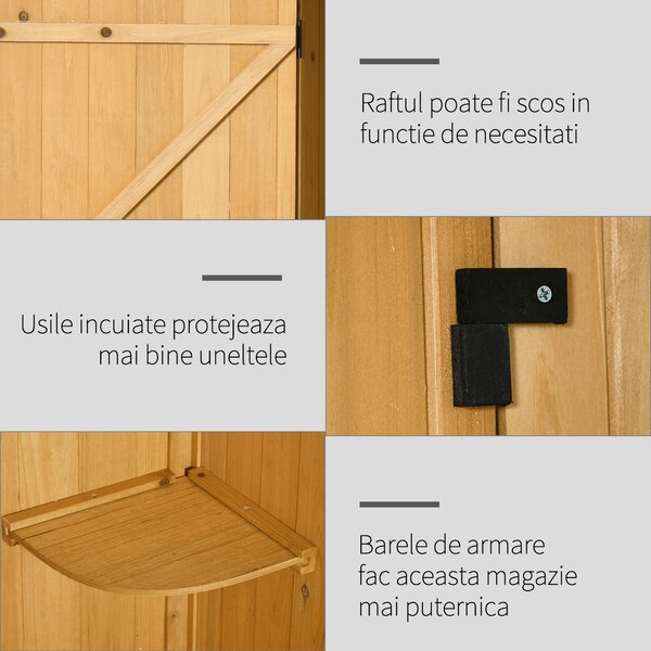 Outsunny Magazie de Gradina din Lemn, Casuta pentru Scule, sopron Impermeabil cu 3 Rafturi Detasabile,Galben | AOSOM RO