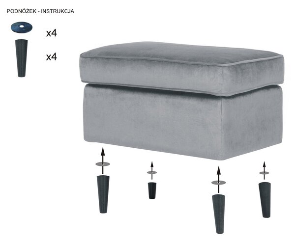 Taburet RON catifea gri, 60x40x44