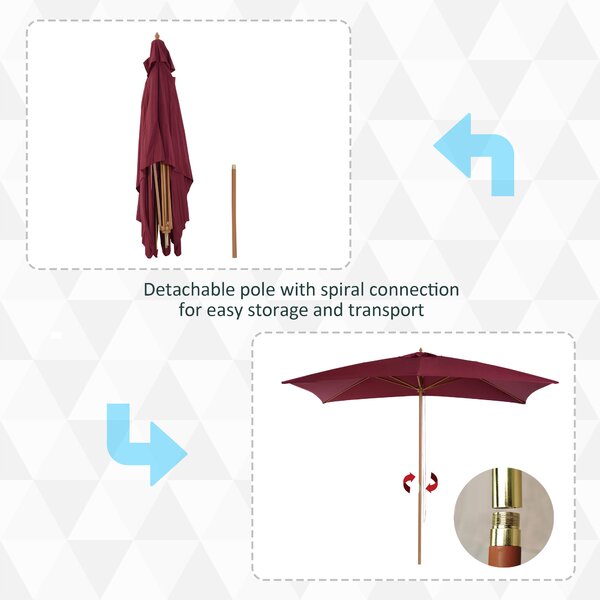Umbrela din lemn Outsunny, bordo 2x3m | Aosom Romania