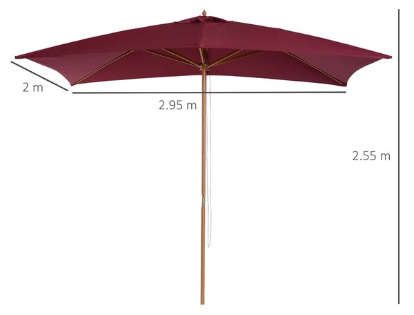 Umbrela din lemn Outsunny, bordo 2x3m | Aosom Romania