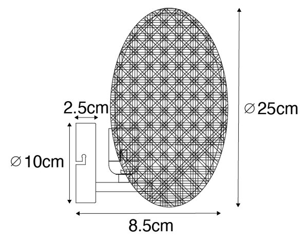 Aplică rustică neagră cu ratan 25 cm - Kata