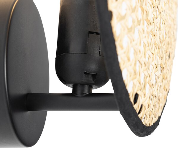 Aplică rustică neagră cu ratan 25 cm - Kata