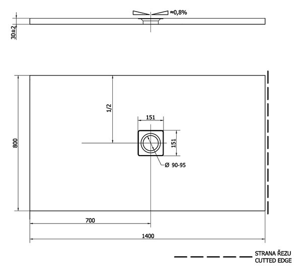 Polysan Polysan, cadita de dus FLEXIA din marmura turnata cu posibilitate de reglare a dimensiunii 140x80cm, 72900