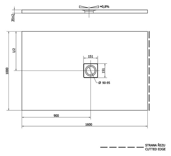 Polysan Polysan, cadita de dus FLEXIA din marmura turnata cu posibilitate de reglare a dimensiunii 160x100x3,5cm, 72920