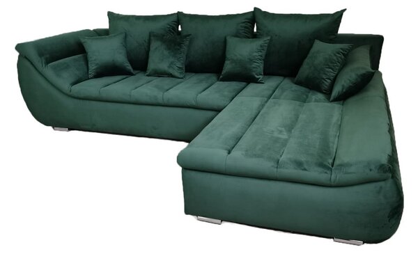Coltar extensibil ROSARIO - OANA, stofa catifelata verde, 300X200X76 CM (varianta dreapta)