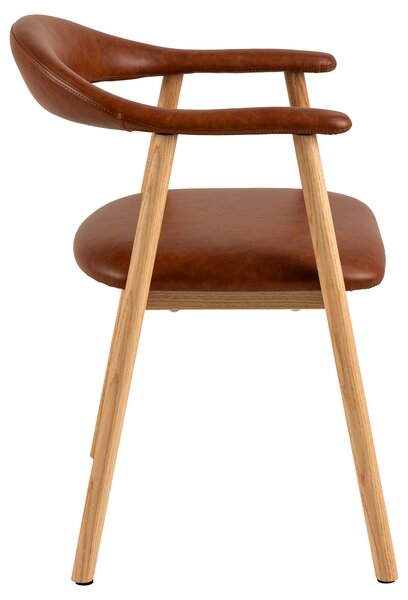 MAZZONI EXPORT ADELE piele ecologica Retro Brandy 691B/cadru Stejar Natural - SCAUN DIN LEMN PENTRU SALON SUFRAGERIE BUCĂTĂRIE RETRO
